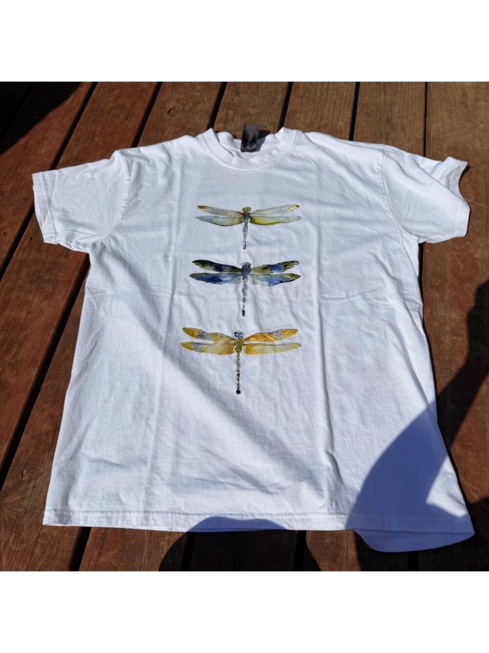 Dragonfly Graphic White T-Shirt XL 100% Cotton Casual Tee